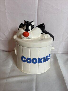 Vintage Warner Bros Sylvester the Cat Ceramic Cookie Jar Trash Can Looney Tunes